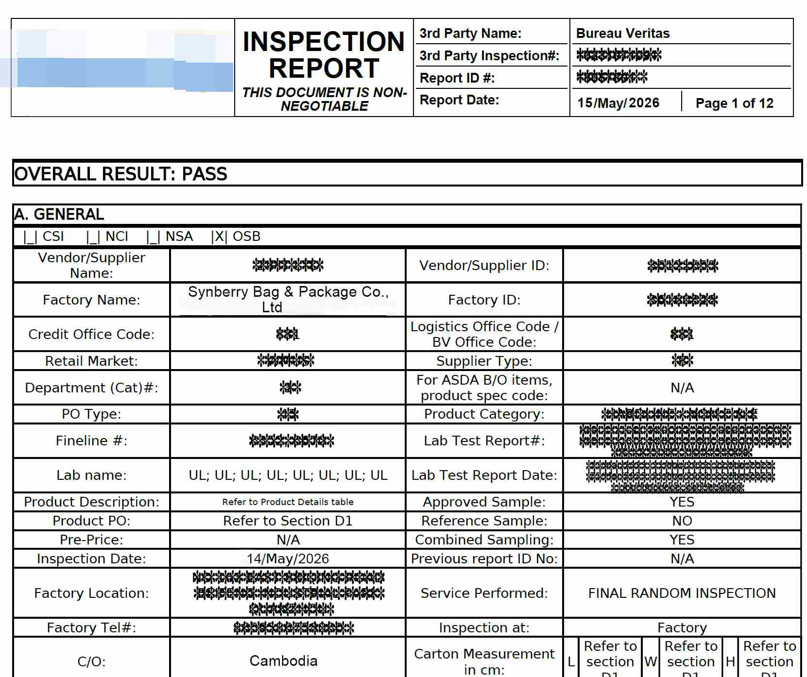 PASS REPORT of 3rd party BV